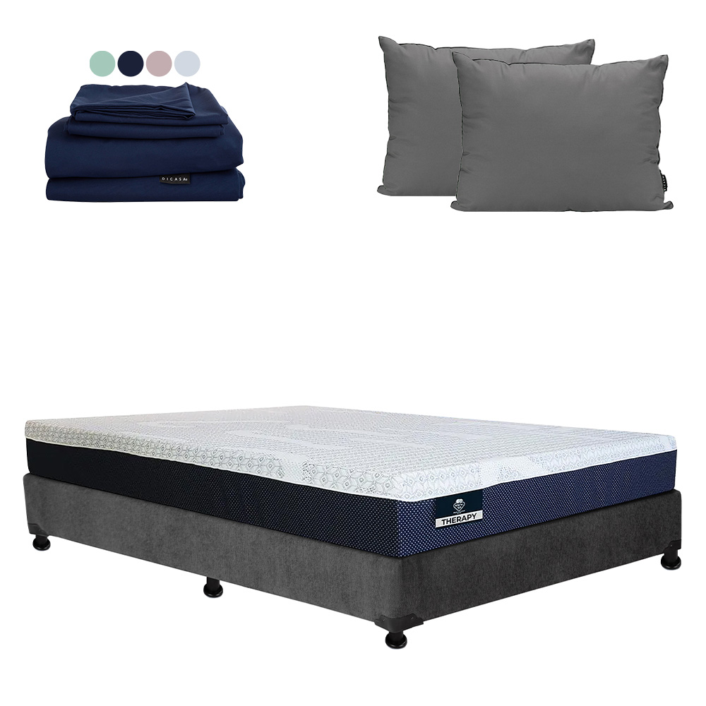 Colchón Spring Air Therapy Color Gris Carbon Queen Size + Box + Almohada 2pack + Sábanas Softy