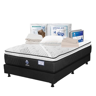 Foto 1 | Colchón Spring Air Alaska Color Blanco Queen Size + Box Dicasa Negro + Almohada Osos + Protector Ultra + Sábanas Basic