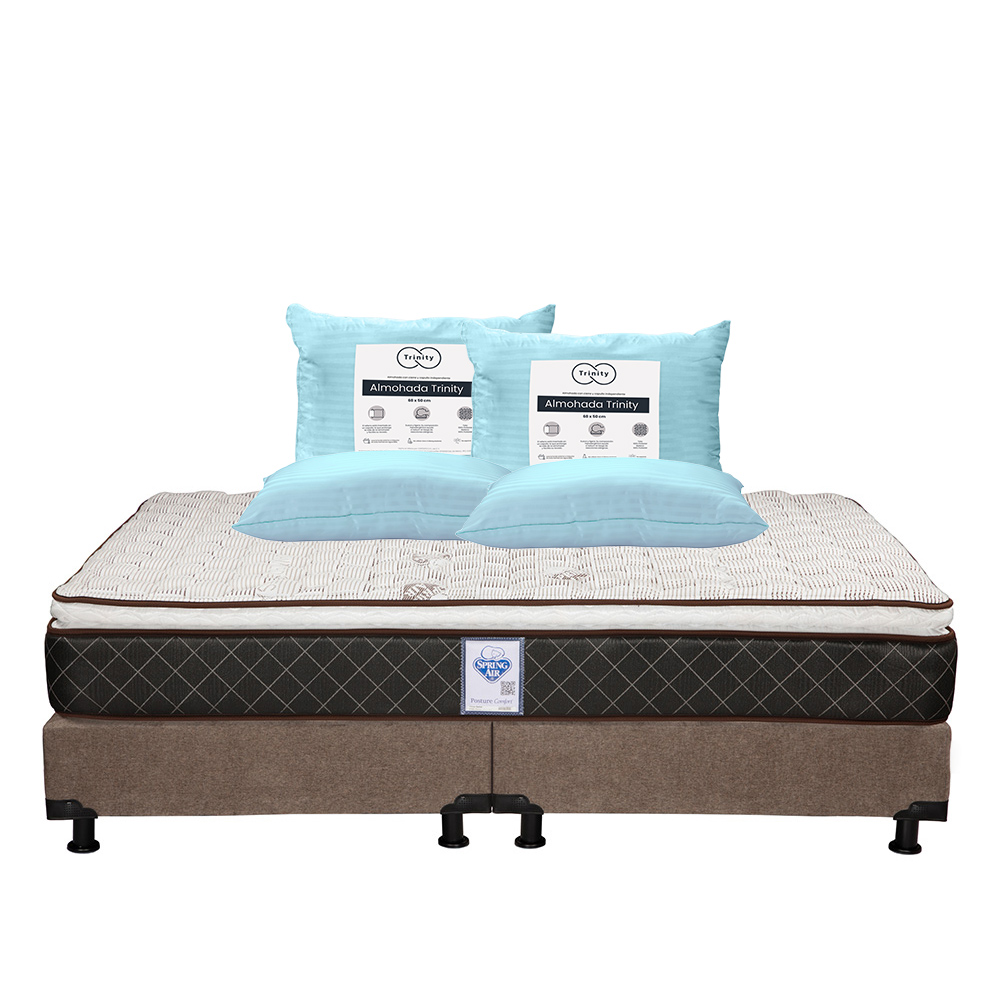 Colchón Spring Air Minesota Color Café King Size + Box Dicasa Café + 2 Almohadas Trinity
