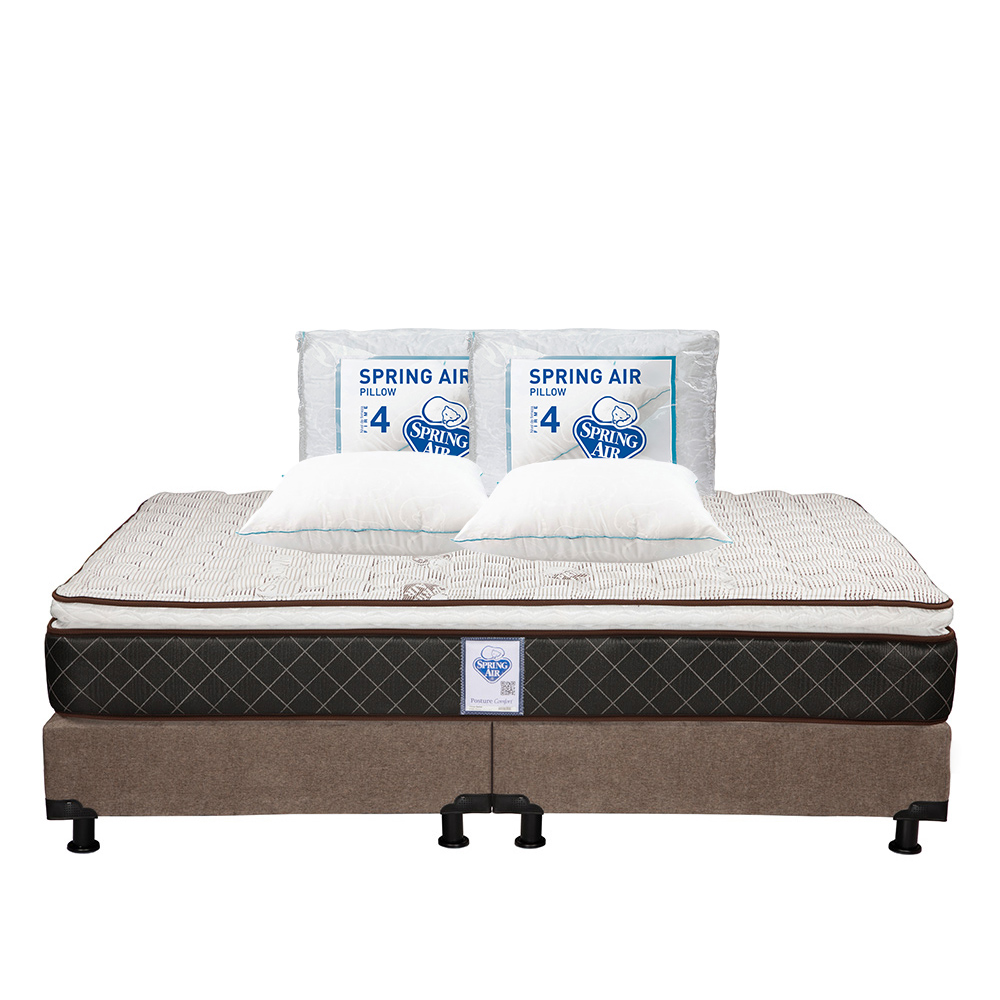 Colchón Spring Air Minesota Color Café King Size + Box Dicasa Café + 2 Almohadas Osos