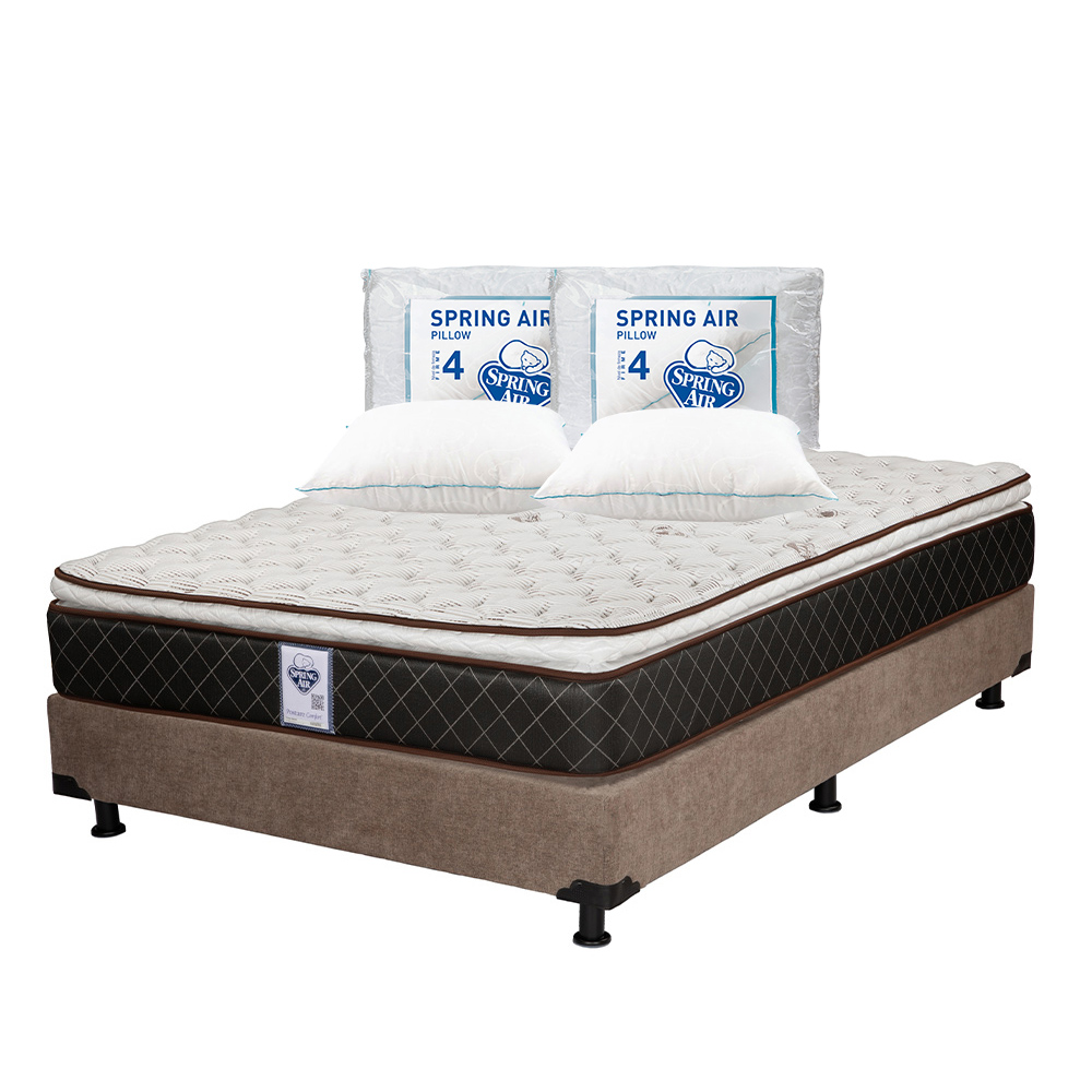 Colchón Spring Air Minesota Color Café Queen Size + Box Dicasa Café + 2 Almohadas Osos
