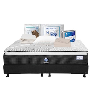 Foto 1 | Colchón Spring Air Alaska Color Blanco King Size + Box Dicasa Negro + Almohada Osos + Protector Ultra + Sábanas Basic