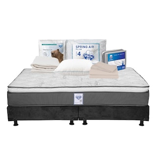 Foto 1 | Colchón Spring Air Prestige Color Gris King Size + Box Dicasa Gris + Almohada Osos + Protector Ultra + Sábanas Basic