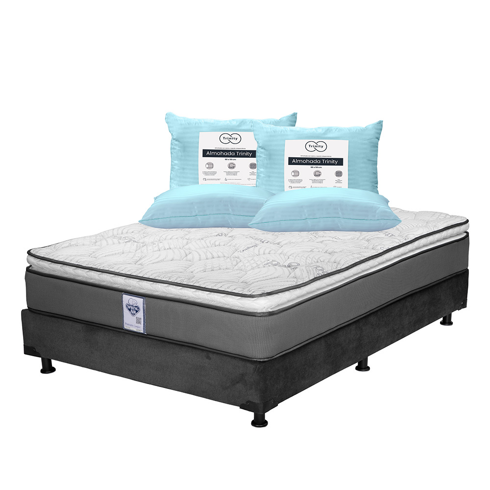 Colchón Spring Air Prestige Color Gris Queen Size + Box Dicasa Gris + 2 Almohadas Trinity