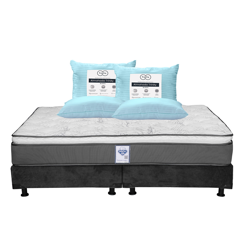 Colchón Spring Air Prestige Color Gris King Size + Box Dicasa Gris + 2 Almohadas Trinity