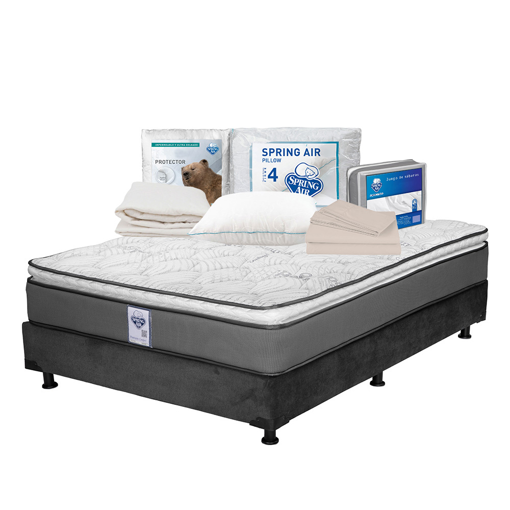 Foto 1 | Colchón Spring Air Prestige Color Gris Matrimonial + Box Dicasa Gris + Almohada Osos + Protector Ultra + Sábanas Basic