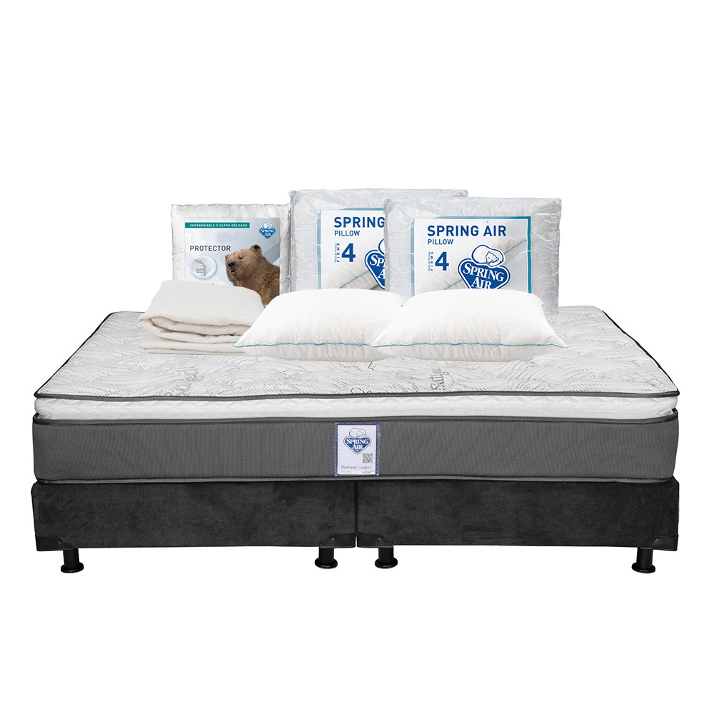 Foto 1 | Colchón Spring Air Prestige Color Gris King Size + Box Gris + 2 Almohadas Osos + Protector Ultra