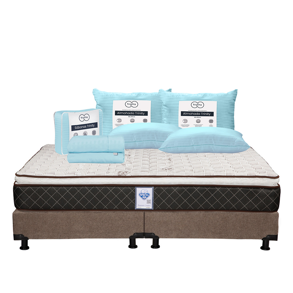 Foto 1 | Colchón Spring Air Minesota Color Café King Size + Box Café + 2 Almohadas Trinity + Sábanas Trinity