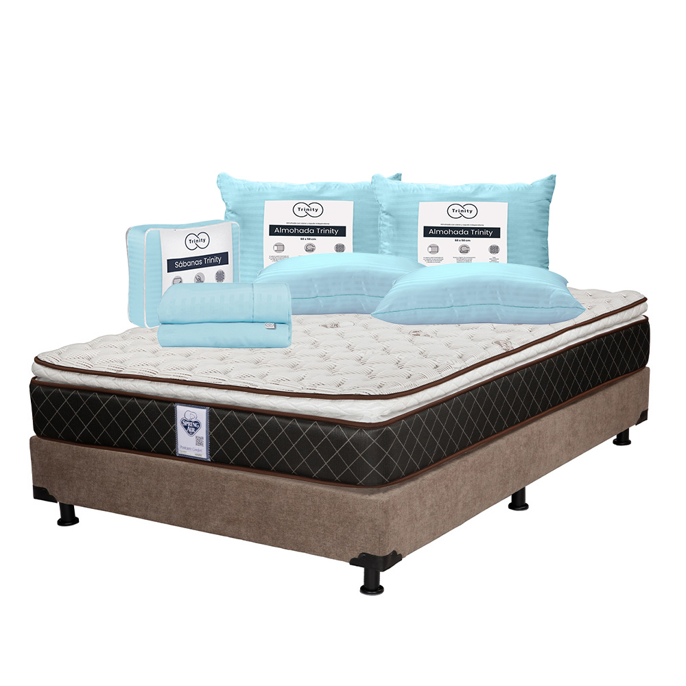 Foto 1 | Colchón Spring Air Minesota Color Café Queen Size + Box Café + 2 Almohadas Trinity + Sábanas Triniry