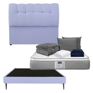 Foto 1 | Cabecera Nube Color Lila Queen Size+base Cama Slim+colchón Restonic Cupra+almohada 2pack+protector+sábanas+edredón