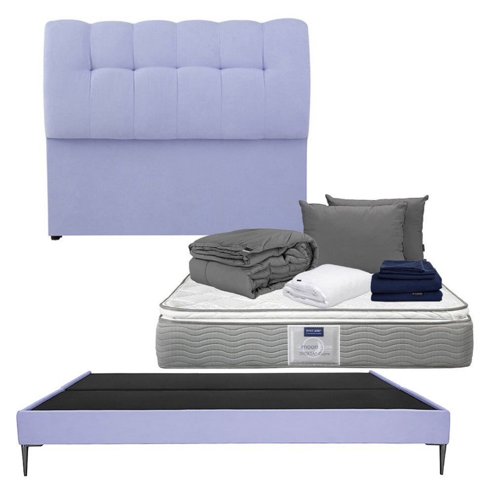 Cabecera Nube Color Lila King Size+base Slim+colchón Restonic Cupra+almohada 2pack+protector+sábanas+edredón