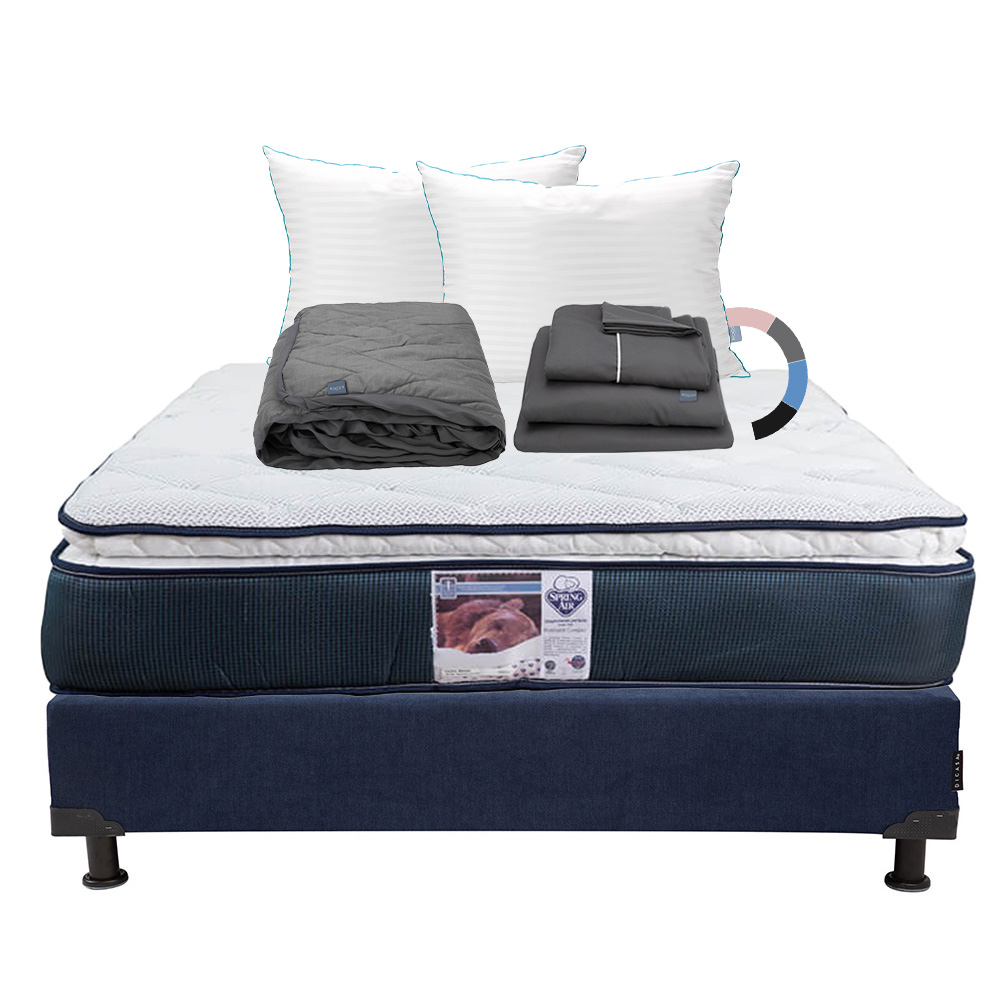 Foto 2 pulgar | Colchón Spring Air Monaco Color Azul Queen Size  + Box + Almohada Royal Twin + Protector Lux + Sábanas Royal