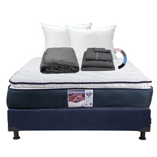 Foto 1 | Colchón Spring Air Monaco Color Azul Queen Size + Box + Almohada Royal Twin + Protector Lux + Sábanas Royal