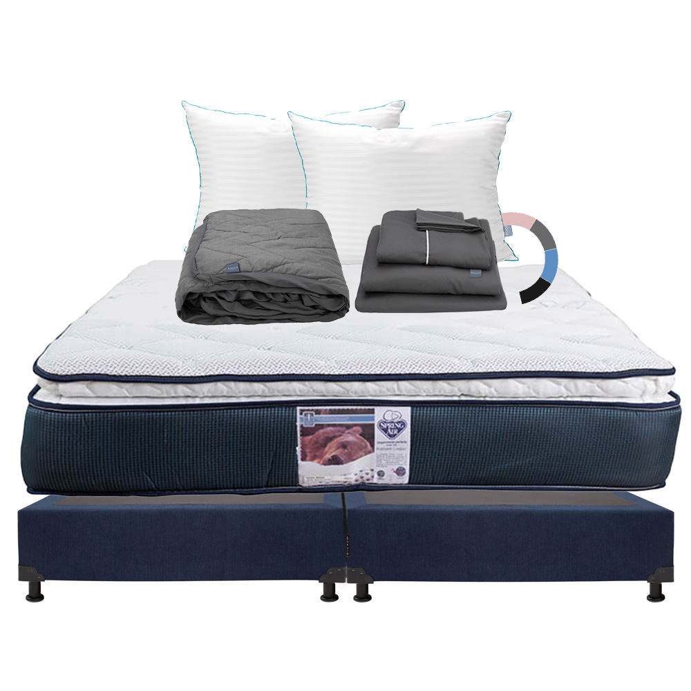 Foto 2 pulgar | Colchón Spring Air Monaco Color Azul King Size  + Box + Almohada Royal Twin + Protector Lux + Sábanas Royal