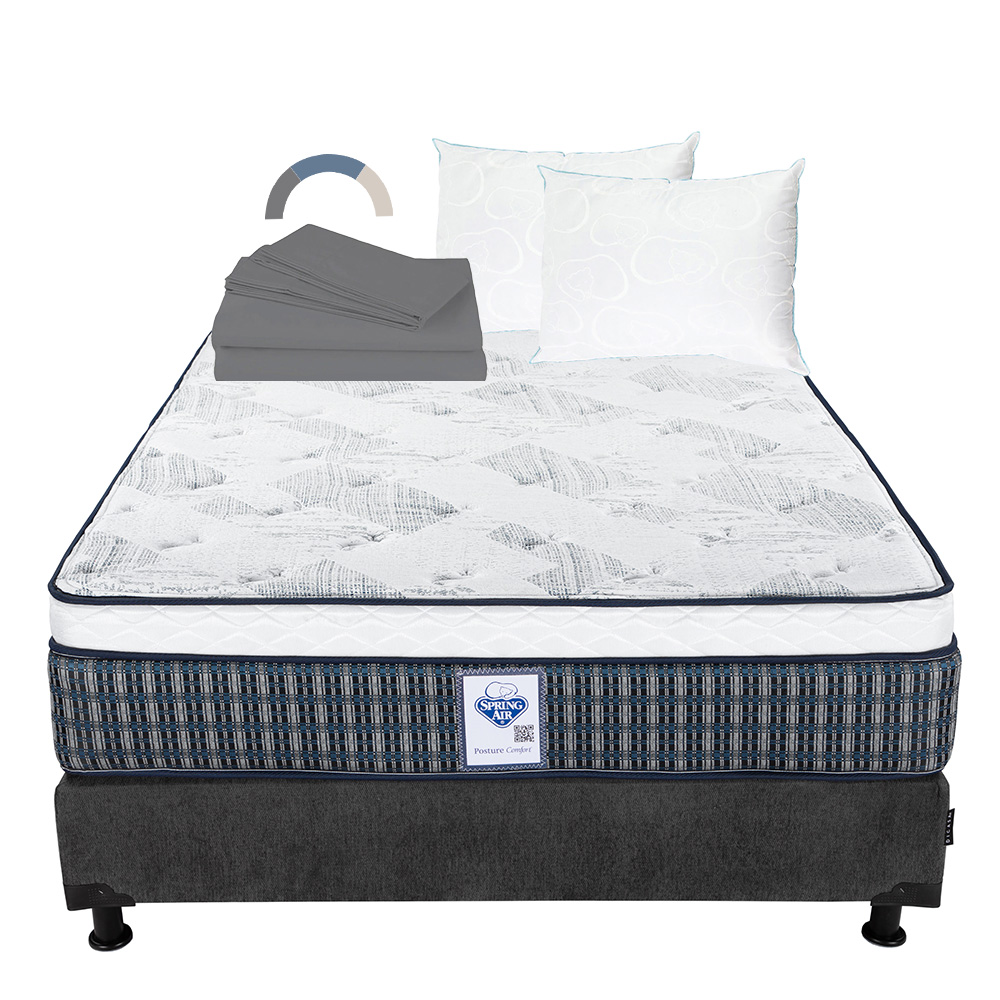 Colchón Dicasa Cardona Color Gris Carbon Queen Size  + Box + Almohada Oso 2 + Sábanas Basic