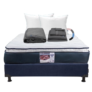Foto 1 | Colchón Spring Air Monaco Color Azul Matrimonial + Box + Almohada Royal Twin + Protector Lux + Sábanas Royal