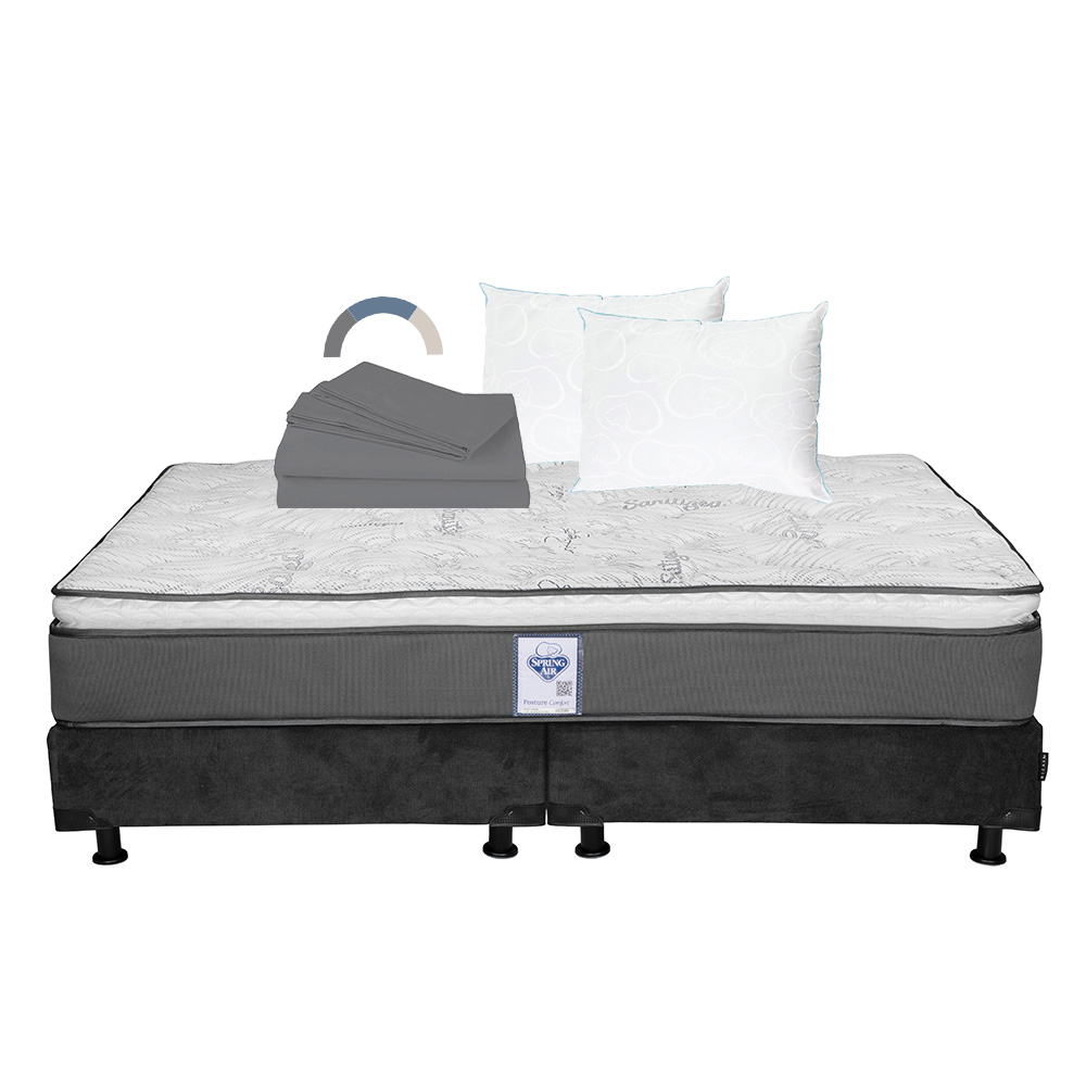 Colchón Spring Air Prestige Color Gris Carbon King Size  + Box + Almohada Oso 2 + Sábanas Basic