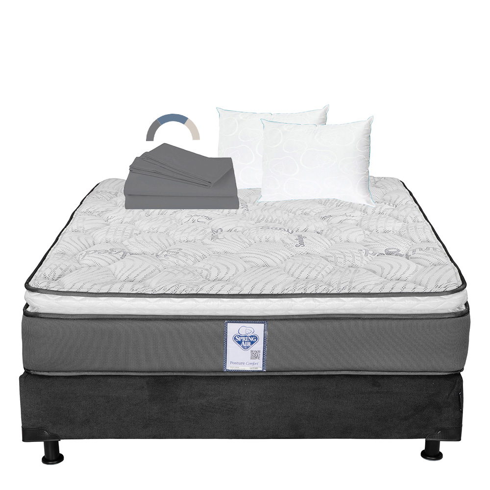 Foto 1 | Colchón Spring Air Prestige Color Gris Carbon Matrimonial  + Box + Almohada Oso 2 + Sábanas Basic