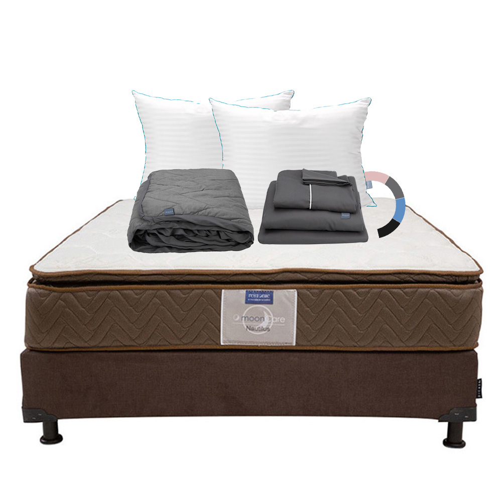 Colchón Restonic Nautilus Color Chocolate Individual  + Box + Almohada Royal Twin + Protector Lux + Sábanas Royal