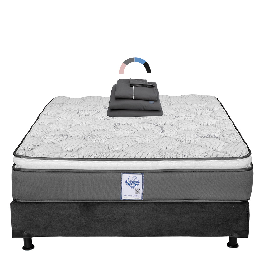 Colchón Spring Air Prestige Color Gris Carbon Matrimonial  + Box + Sábanas Royal