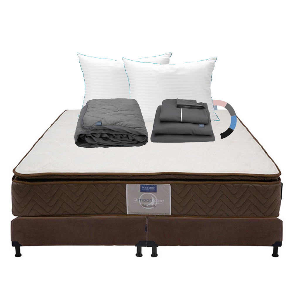 Colchón Restonic Nautilus Color Chocolate King Size  + Box + Almohada Royal Twin + Protector Lux + Sábanas Royal