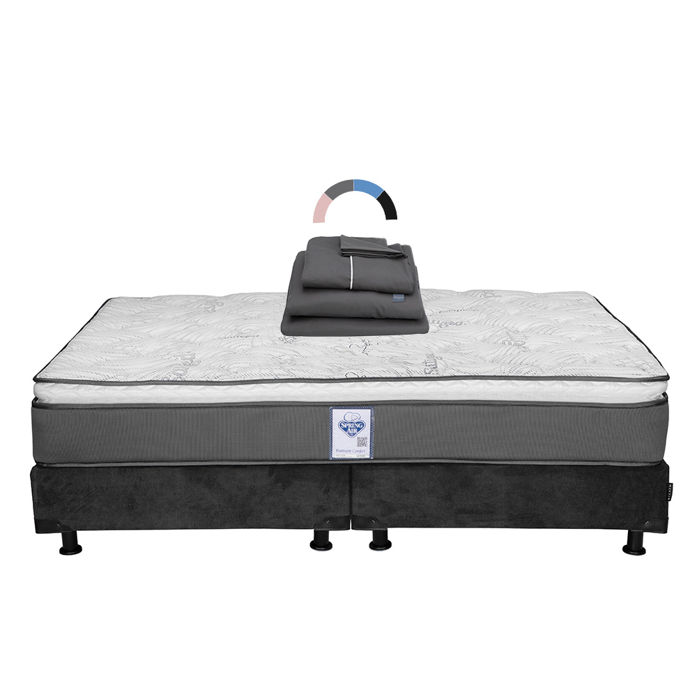 Colchón Spring Air Prestige Color Gris Carbon King Size  + Box + Sábanas Royal