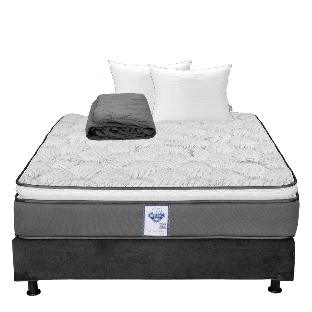 Foto 2 pulgar | Colchón Spring Air Prestige Color Gris Carbon Matrimonial  + Box + Almohada Royal Twin + Protector Lux