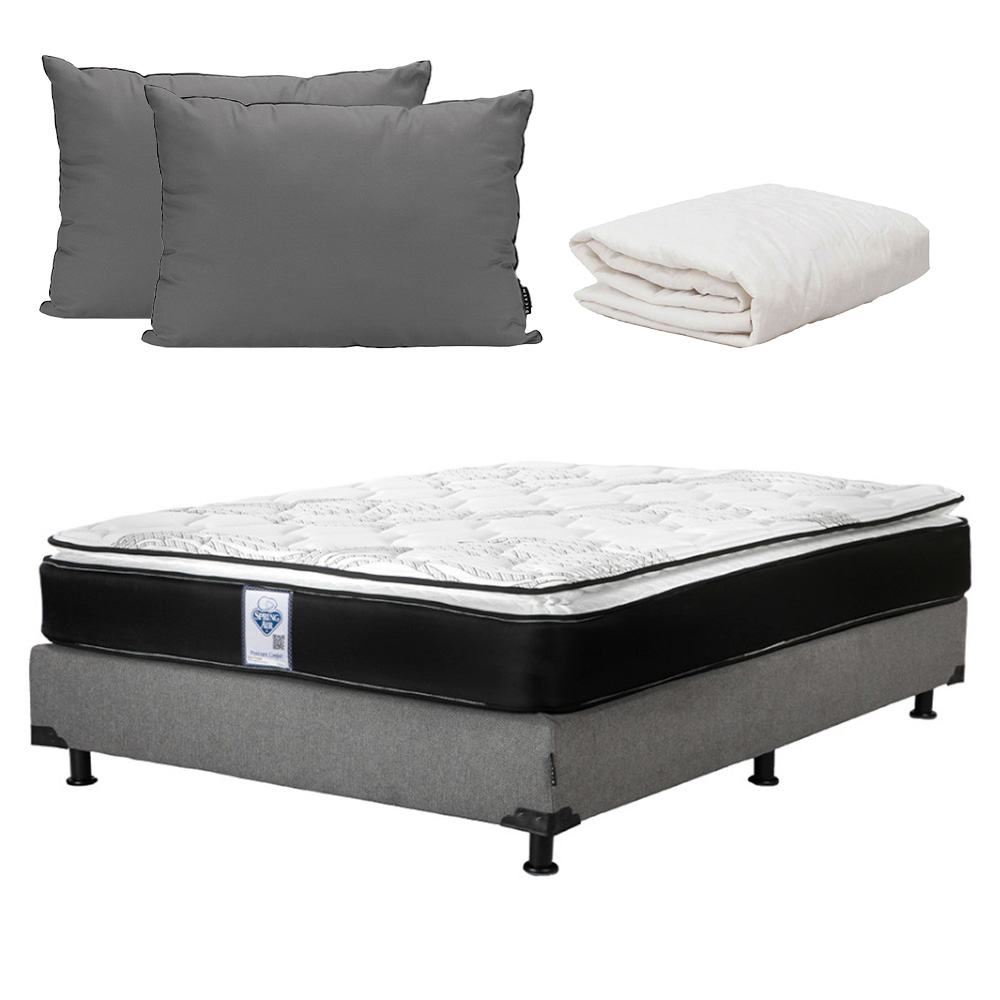 Colchón Spring Air Prestige King Size + Box Dicasa Color Gris Carbón + Almohada 2 Pack + Protector De Colchón Cloud