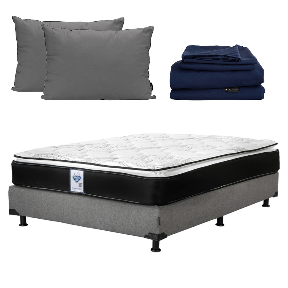 Foto 1 | Colchón Spring Air Prestige Matrimonial + Box Dicasa Color Gris Carbón + Almohada 2 Pack + Juego De Sábanas Softy
