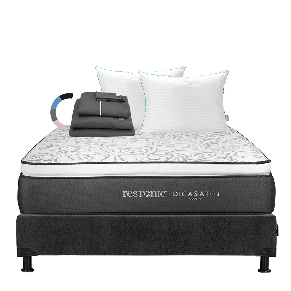 Colchón Dicasa Trini Color Gris Carbon Matrimonial  + Box + Almohada Royal Twin + Sábanas Royal