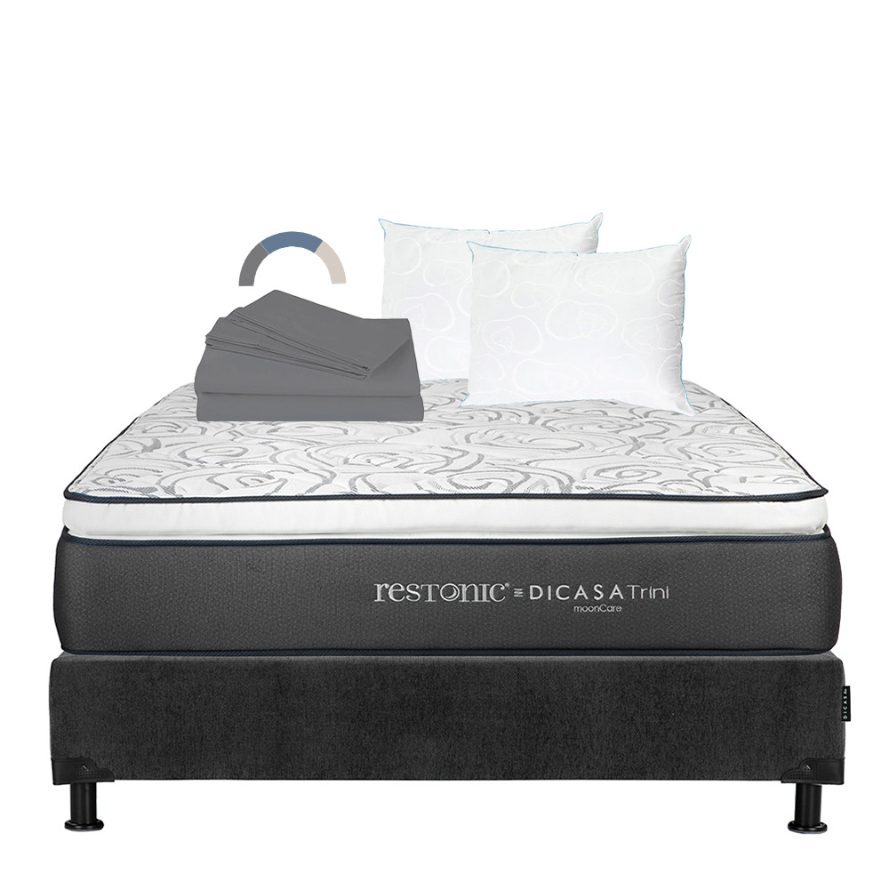 Foto 1 | Colchón Dicasa Trini Color Gris Carbon Matrimonial  + Box + Almohada Oso 2 + Sábanas Basic