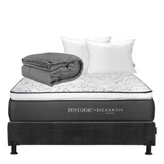 Foto 1 | Colchón Dicasa Trini Color Gris Carbon Matrimonial + Box + Almohada Royal Twin + Edredón Homy