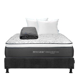 Foto 1 | Colchón Dicasa Trini Color Gris Carbon Queen Size + Box + Almohada Royal Twin + Protector Lux