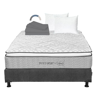 Foto 1 | Colchón Restonic Vail Color Gris Carbon Queen Size + Box + Almohada Oso 2 + Sábanas Basic