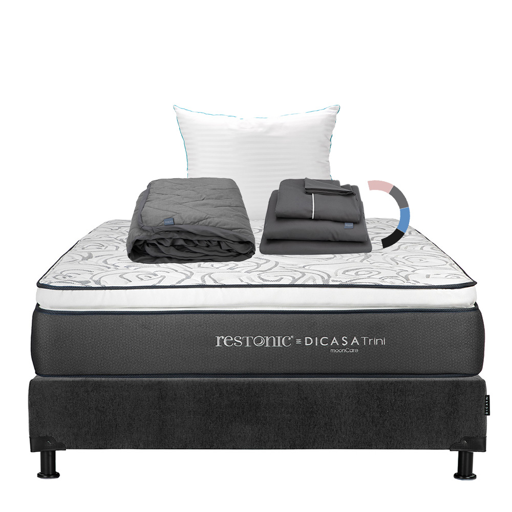 Colchón Dicasa Trini Color Gris Carbon Queen Size  + Box + Almohada Royal + Protector Lux + Sábanas Royal