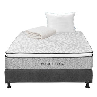 Foto 1 | Colchón Restonic Vail Color Gris Carbon Queen Size + Box + Almohada Royal + Protector Ultra