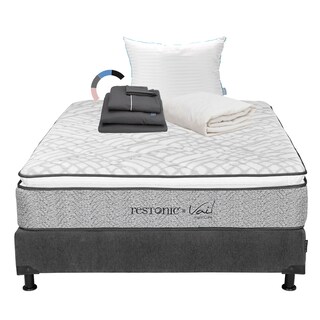 Foto 1 | Colchón Restonic Vail Color Gris Carbon Matrimonial + Box + Almohada Royal + Protector Ultra + Sábanas Royal