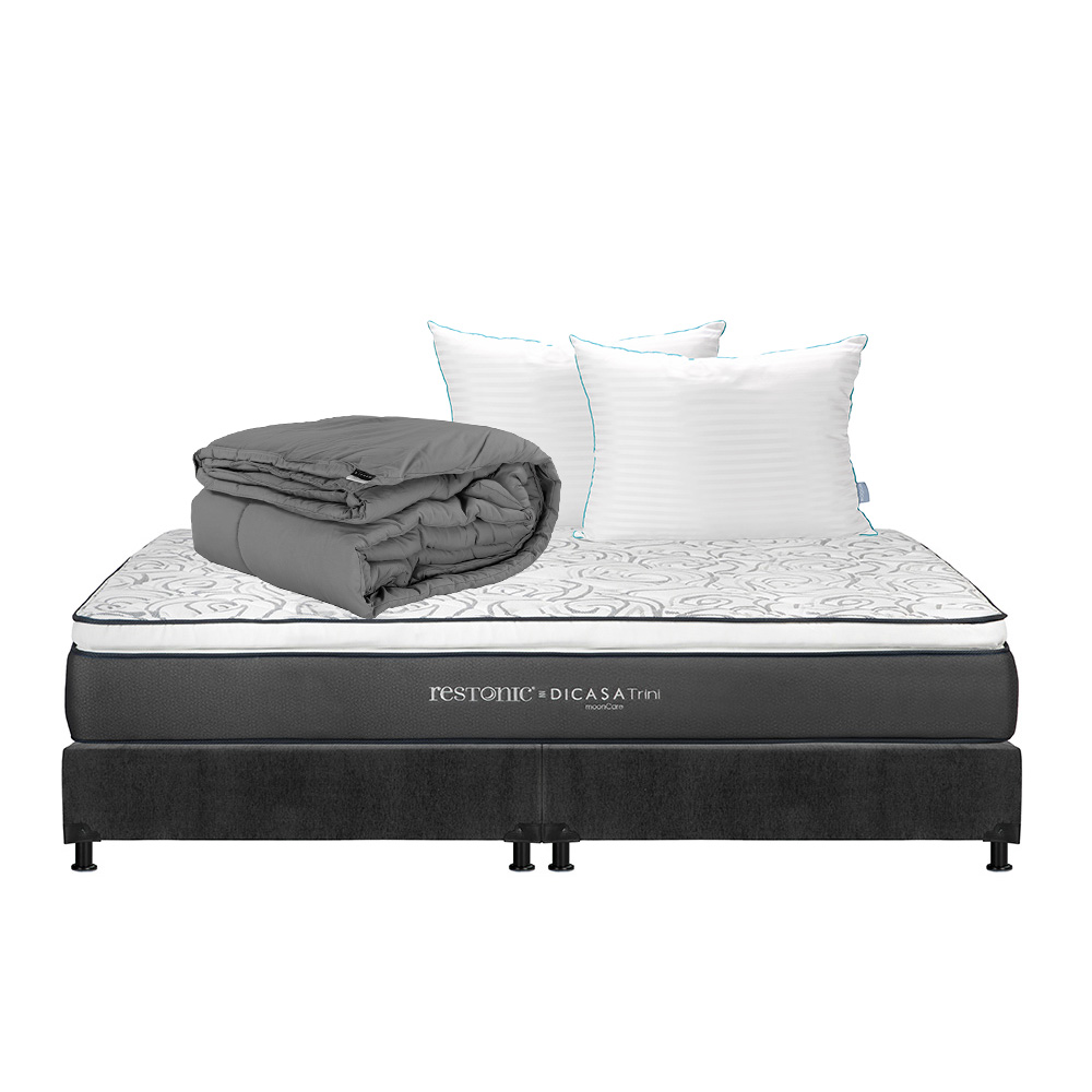 Colchón Dicasa Trini Color Gris Carbon King Size  + Box + Almohada Royal Twin + Edredón Homy