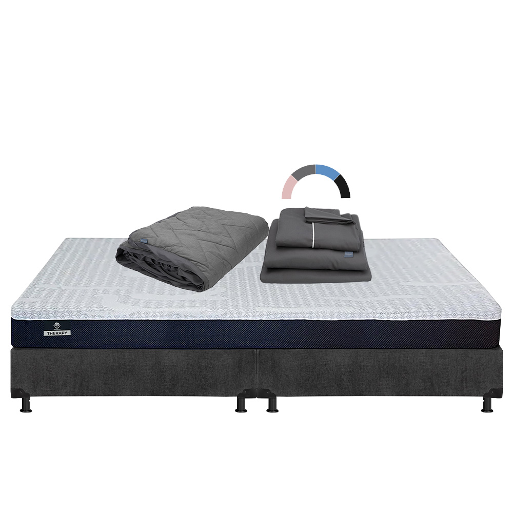 Colchón Spring Air Therapy Color Gris Carbon King Size  + Box + Protector Lux + Sábanas Royal
