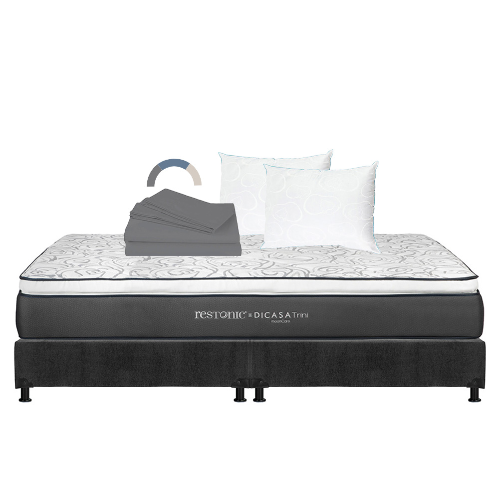 Colchón Dicasa Trini Color Gris Carbon King Size  + Box + Almohada Oso 2 + Sábanas Basic