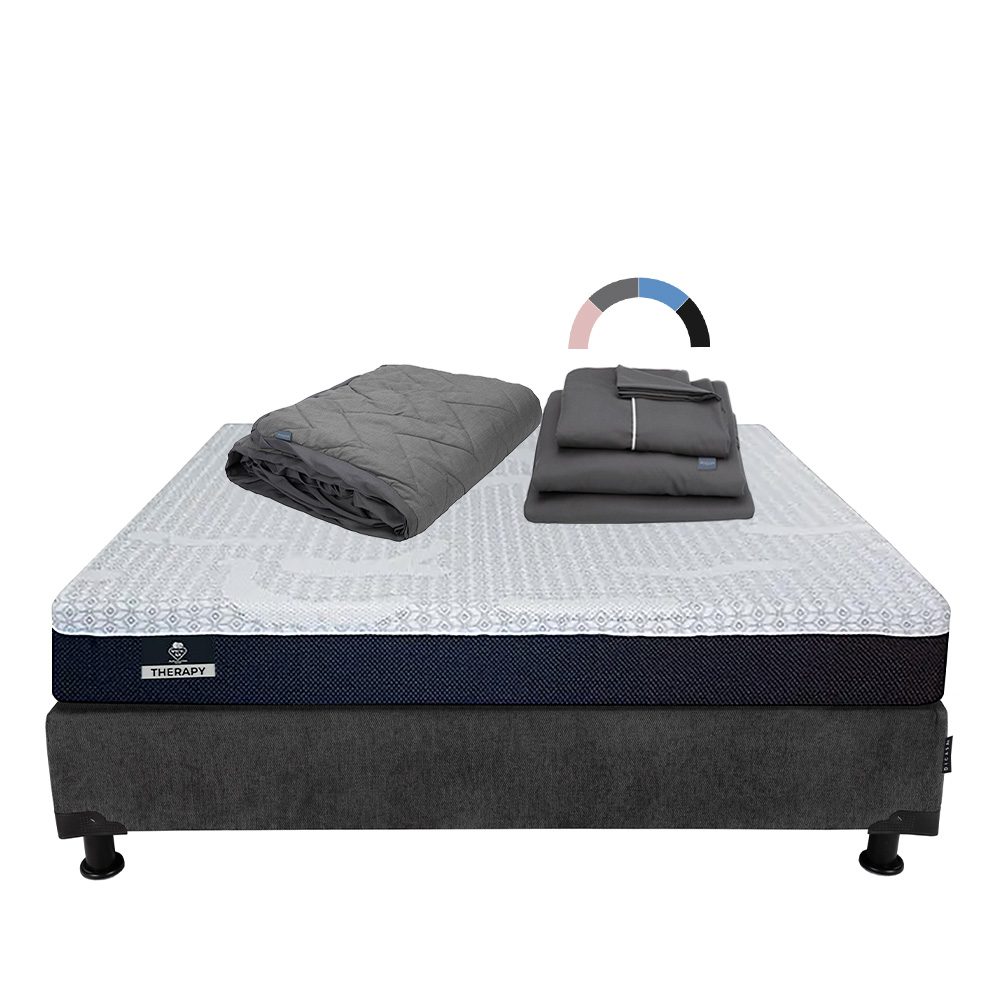 Colchón Spring Air Therapy Color Gris Carbon Queen Size  + Box + Protector Lux + Sábanas Royal