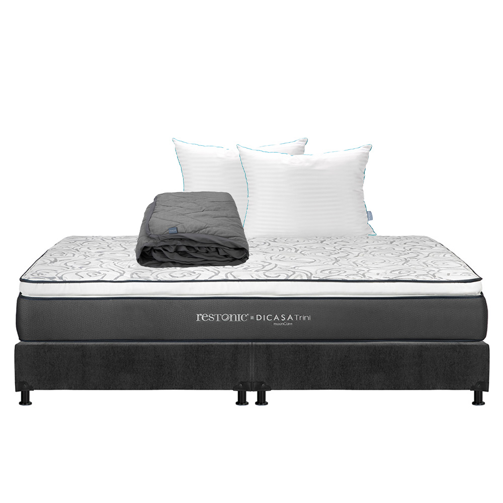 Colchón Dicasa Trini Color Gris Carbon King Size  + Box + Almohada Royal Twin + Protector Lux