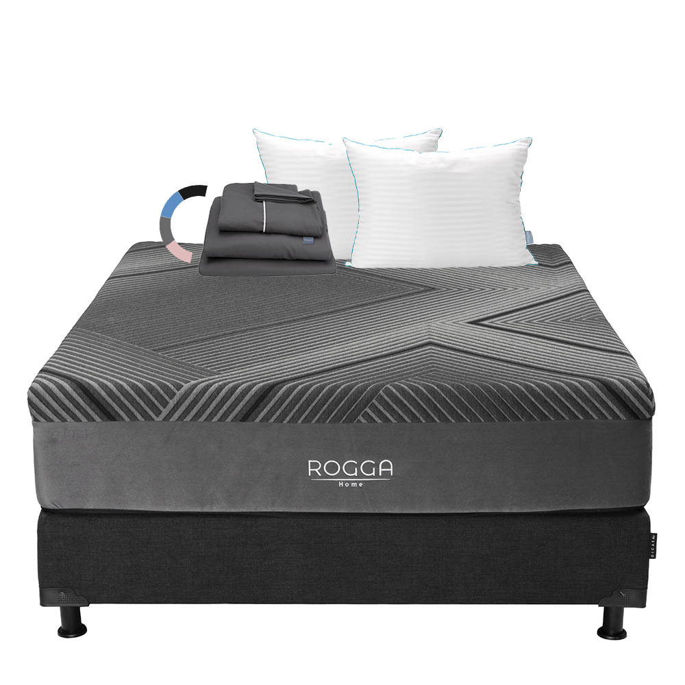 Colchón Rogga Color Negro Matrimonial  + Box + Almohada Royal Twin + Sábanas Royal
