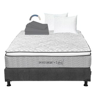 Foto 1 | Colchón Restonic Vail Color Gris Carbon Matrimonial + Box + Almohada Oso 2 + Sábanas Basic