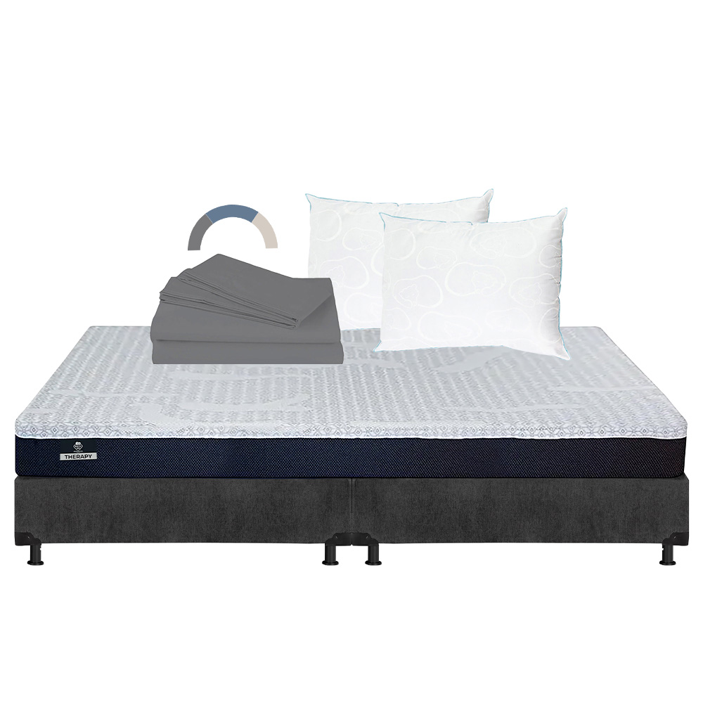 Colchón Spring Air Therapy Color Gris Carbon King Size  + Box + Almohada Oso 2 + Sábanas Basic