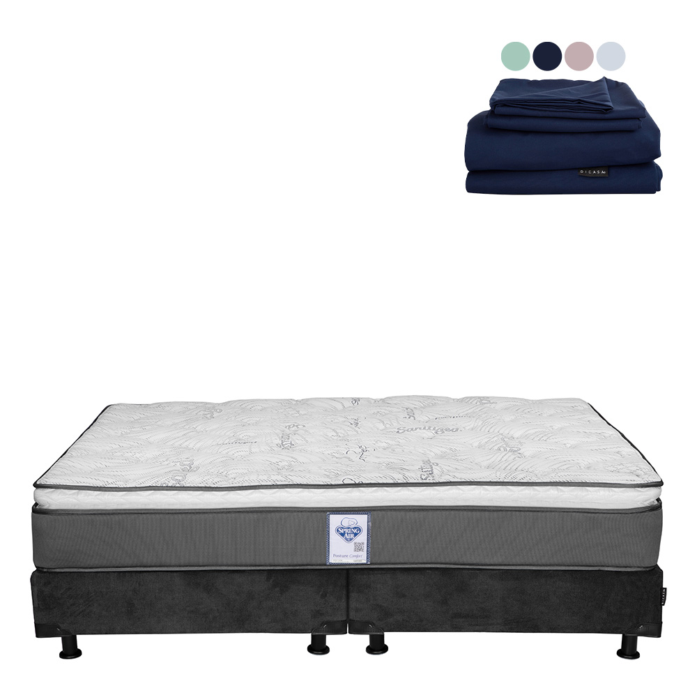 Foto 1 | Colchón Spring Air Prestige King Size + Box Dicasa Gris Garbón + Juego De Sábanas Softy