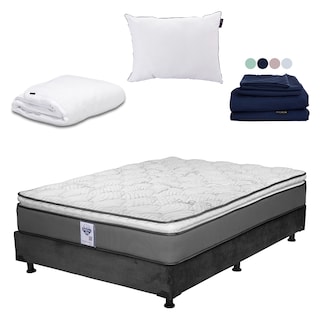 Foto 1 | Colchón Spring Air Prestige Matrimonial + Box Dicasa Color Gris Carbón + Almohada One + Protector Cloud + Sábanas Soft