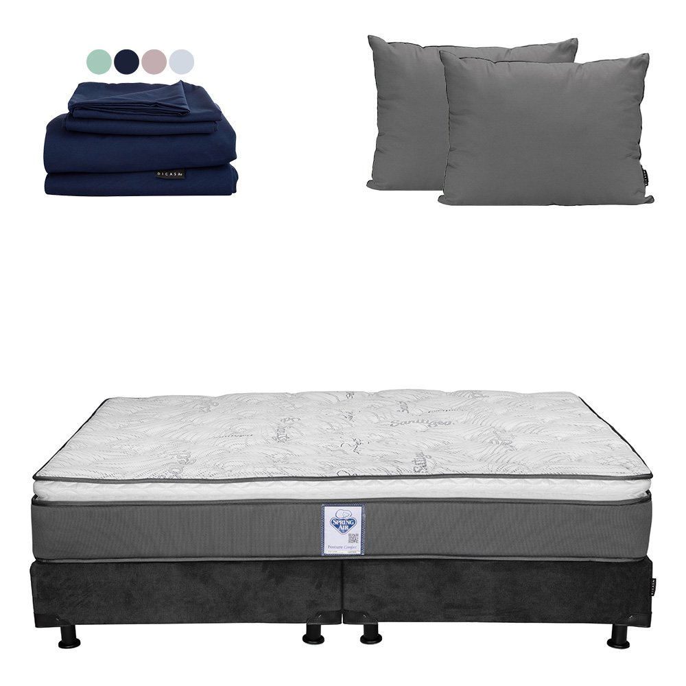 Foto 1 | Colchón Spring Air Prestige King Size + Box Dicasa Color Gris Carbón + Almohada 2 Pack + Juego De Sábanas Softy