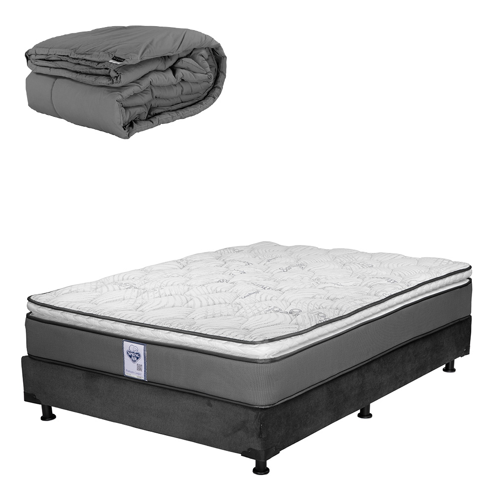 Foto 1 | Colchón Spring Air Prestige Queen Size + Box Dicasa Color Gris Carbón + Edredón Homy