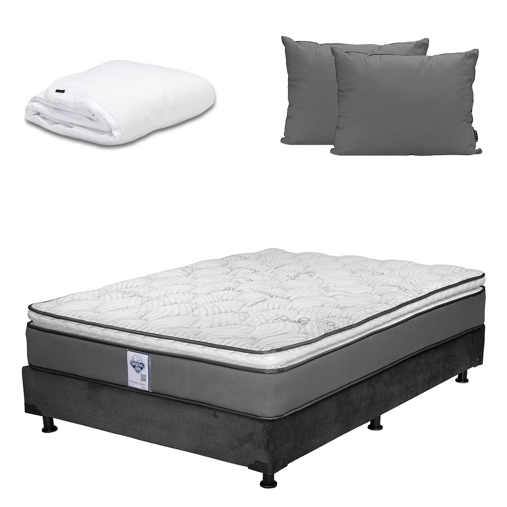 Colchón Spring Air Prestige Matrimonial + Box Dicasa Color Gris Carbón + Almohada 2 Pack + Protector De Colchón Cloud